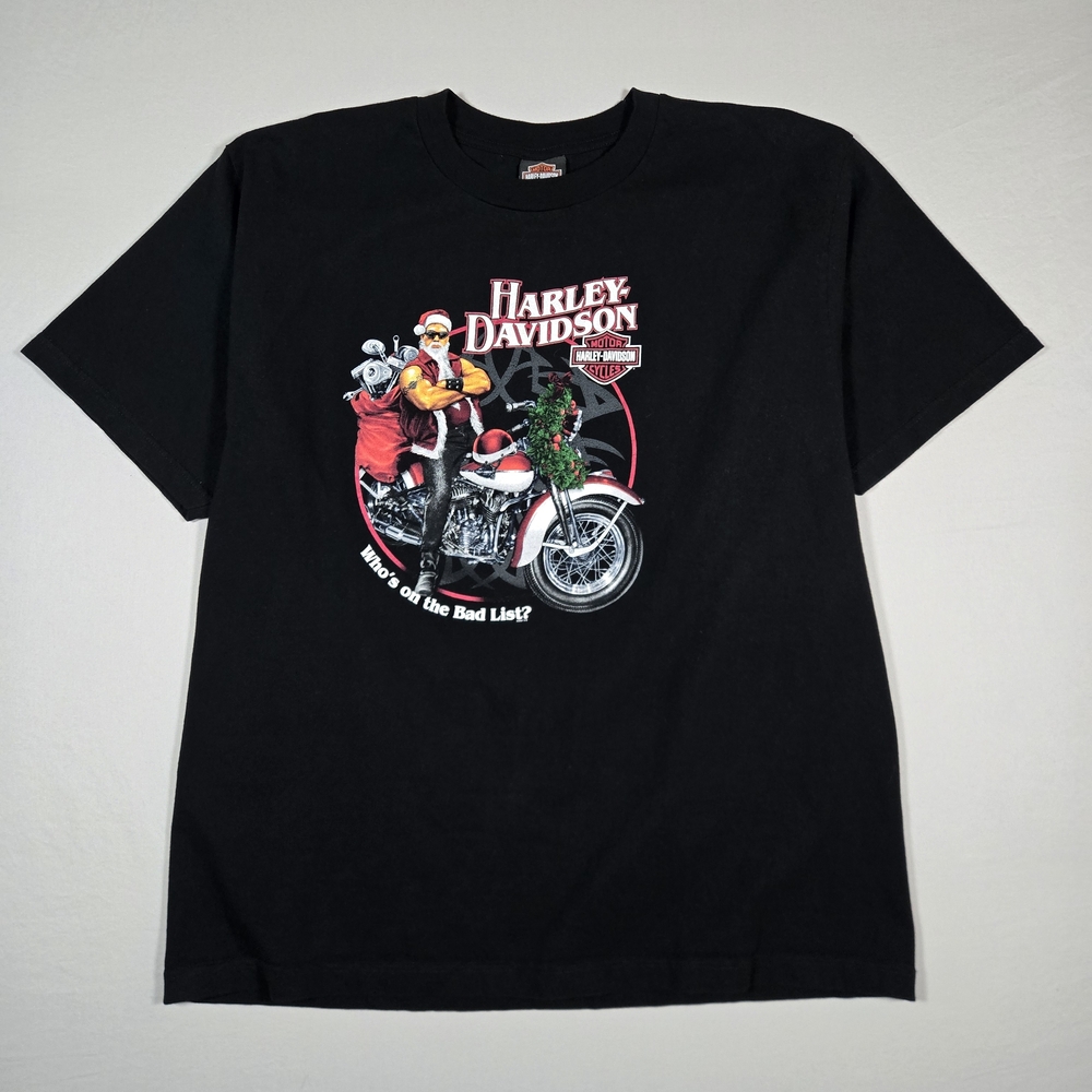 Vintage Y2K 2007 Destination Harley Davidson Tacoma, WA Santa Bad List HD Tee